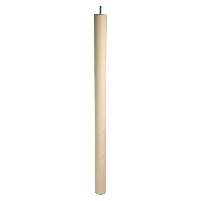 Rei Pata para muebles Transparente - Ø x L: 4,7 x 25 cm, Capacidad de carga: 30 kg, Madera - Imagen de una pata de mueble de madera clara con un tornillo en la parte superior, ideal para proyectos de bricolaje y reparaciones.