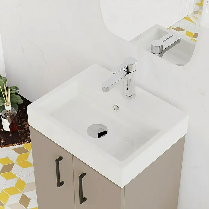 Artysan Conjunto de mueble de baño Palma - Ancho: 45 cm, Fango, 2 pzs. - El lavabo moderno con tocador presenta un diseño minimalista y ofrece una solución elegante para tu baño.