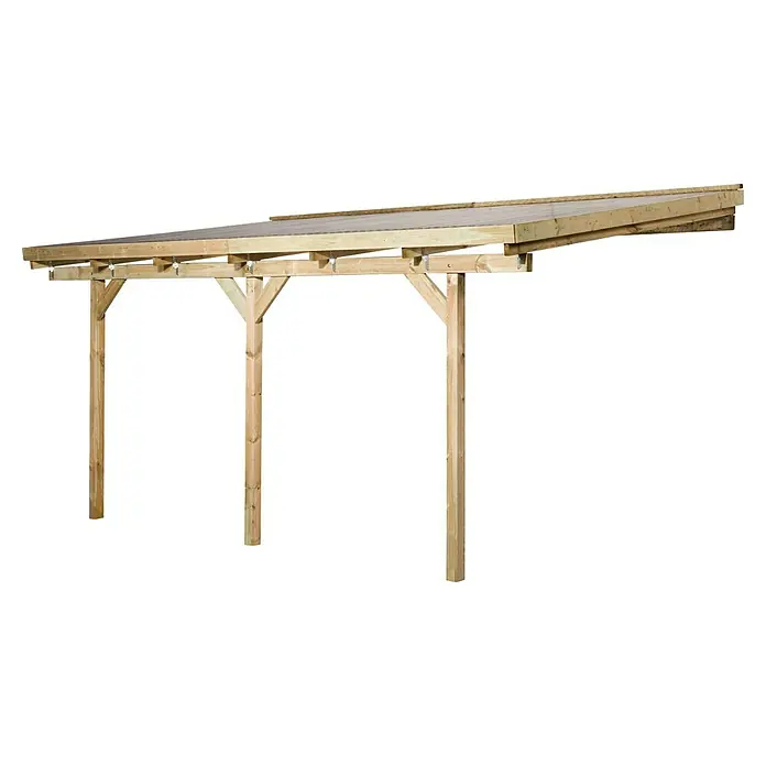 Weka Terrassenüberdachung Salsa - B x T: 424 x 257 cm, Grün, kesseldruckimprägniert, Transparent - Carport aus Holz mit leichter Neigung und durchsichtigem Dach. Das Holz ist hell und gut verarbeitet.