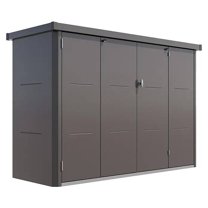 Telluria Fahrradgarage - Stahl, Anthrazit - Grauer Metall-Gartenschrank mit vier Türen und abschließbarem Griff. Ideal für die Aufbewahrung von Gartengeräten.