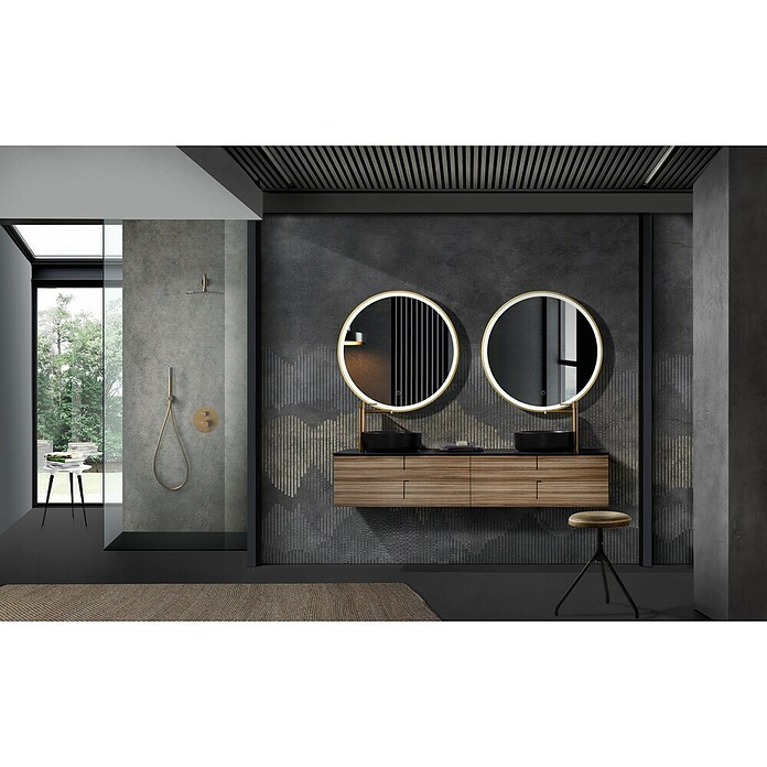 LedImex Espejo con luz LED Paris (Diámetro: 80 cm, Sensor, Oro) | BAUHAUS