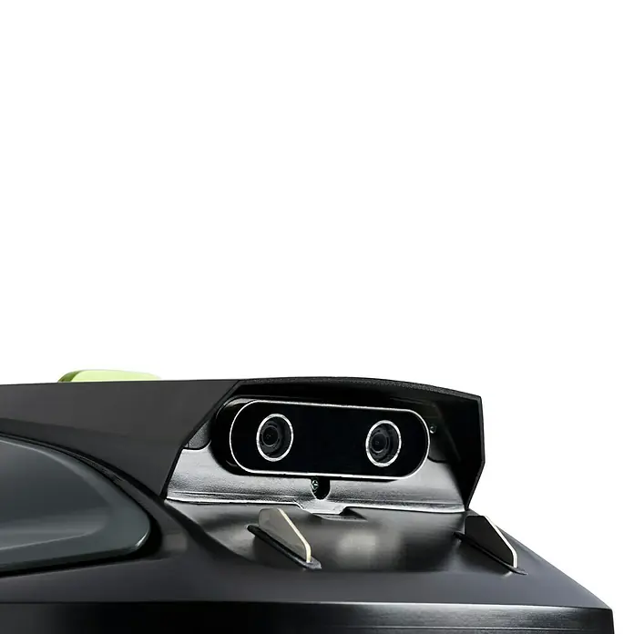 Grouw Mähroboter 600 SQM SMART VISION - 600 m², Schnittbreite: 18 cm, Kamera-gestützte Navigation - Nahaufnahme des fortschrittlichen Robotermähers mit Dual-Kamera-System zur präzisen Navigation und Hinderniserkennung.