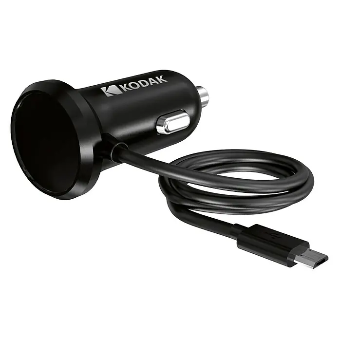 Kodak Cargador rápido KODUC104 - 1 x Micro USB - Cargador de coche Kodak negro con cable USB para una carga rápida y eficiente en movimiento.