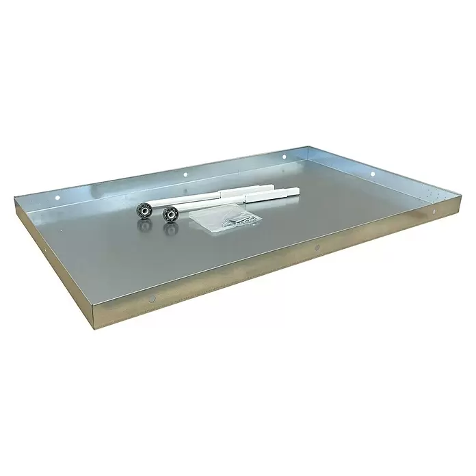Wippro Bodentreppen-Oberdeckel ADH Isotec - Nicht isoliert, Automatisch nach hinten öffnend, Passend für: Wippro Bodentreppen Isotec, Isotec Luxe, Isotec 200, Klimatec 110 × 70 cm - Rechteckiges Tablett aus verzinktem Stahl mit zwei weißen Stangen, Kugellagern und einem Beutel Schrauben zur Montage.