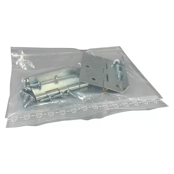 Wippro Bodentreppen-Oberdeckel HOD Isotec - Nicht isoliert, Manuell bedienbar, nach hinten öffnend, Fixierstab, Passend für: Wippro Bodentreppen Isotec, Isotec Luxe, Isotec 200, Klimatec 140 × 70 cm - Silberfarbene Metallscharniere und verschiedene Schrauben sind in einem transparenten Plastikbeutel verpackt.