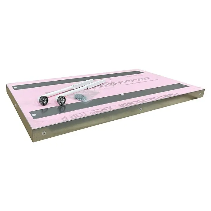 Wippro Bodentreppen-Oberdeckel ADH Isotec - Isoliert, Automatisch nach hinten öffnend, Passend für: Wippro Bodentreppen Isotec, Isotec Luxe, Isotec 200, Klimatec 120 × 60 cm - Produktbild einer Austherm XPS TOP P Duschplatte mit Zubehör, inklusive Montageelementen und Dichtungen, ideal für moderne Badezimmer.