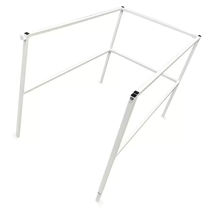 Wippro Lukenschutzgeländer - Passend für: Wippro Bodentreppen 120 × 60 cm - Weißes Metallrahmengestell, wahrscheinlich für ein Zelt oder einen Pavillon, mit sichtbaren Verbindungsstellen.