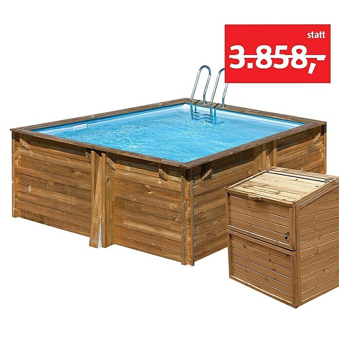 Gre Holz-Pool Carra - Set mit Technikraum (L x B x H: 300 x 300 x 119 cm, Hellbraun, 7.600 l) | BAUHAUS