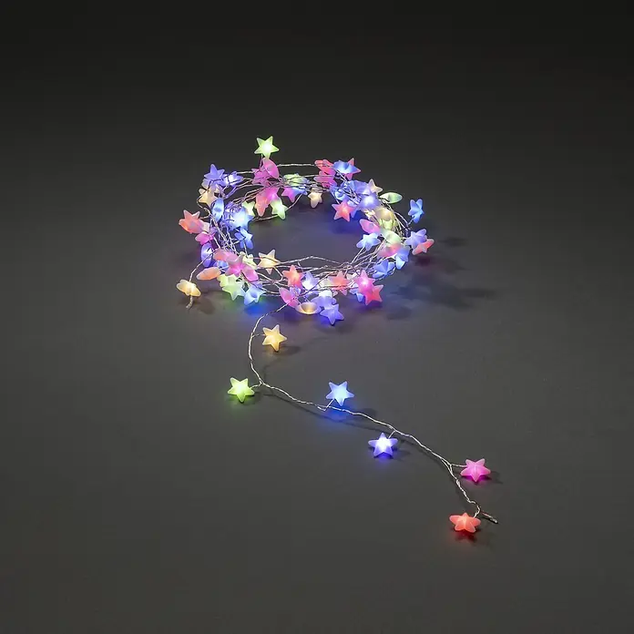 Konstsmide LED-Lichterkette - Innen, Lichtfarbe: Mehrfarbig, Anzahl Leuchtmittel: 90 Stk., Netzbetrieben - Sternförmige Lichterkette mit bunten LED-Leuchten, die eine festliche und fröhliche Atmosphäre erzeugen. Ideal für Partys, Dekorationen und gemütliche Abende.