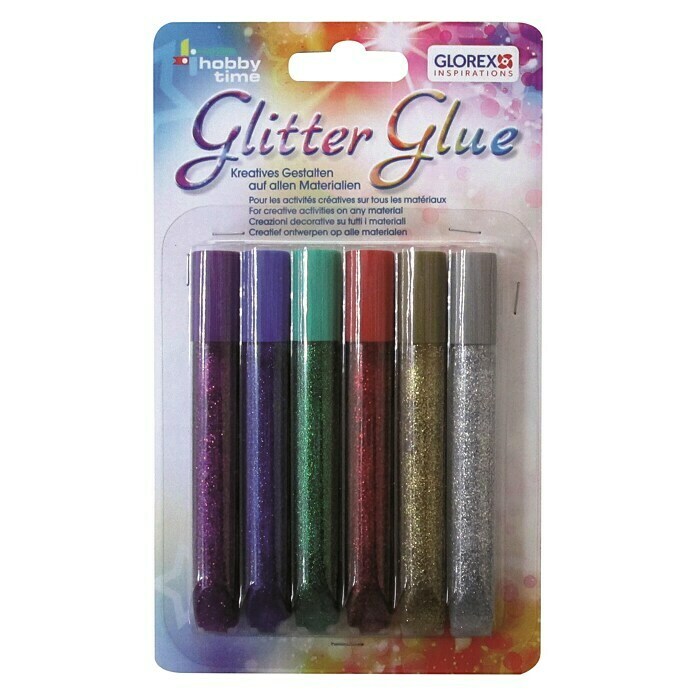 Glorex Hobby Time Klebestift Glitter Glue (Bunt, 6 x 10,5 ml)