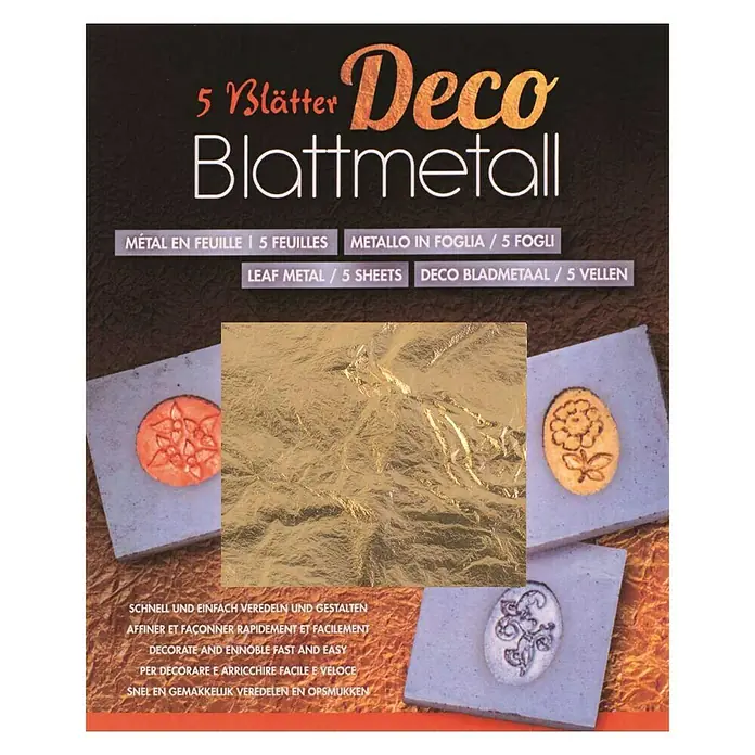 Blattmetall - Gold, 5 Stk. - Dekoblattmetall: 5 Blätter Blattmetall zum Dekorieren und Gestalten von Oberflächen. Ideal für Bastelarbeiten und zum Aufwerten von Gegenständen.