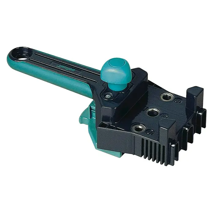 Wolfcraft Guía para espigas - Plástico, Topes integrados - Plantilla de espigas Wolfcraft: Una herramienta para taladrar con precisión orificios para espigas para uniones de madera, ideal para aficionados y profesionales.