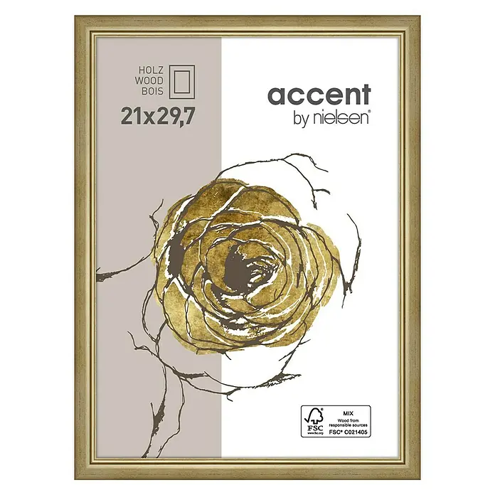 Nielsen Holzrahmen Ascot - DIN A4 / 21 x 29,7 cm, Gold, Glas - Goldener Holzrahmen "Accent by Nielsen" für Fotos und Kunstdrucke im Format 21x29,7 cm. Elegante Wanddekoration.