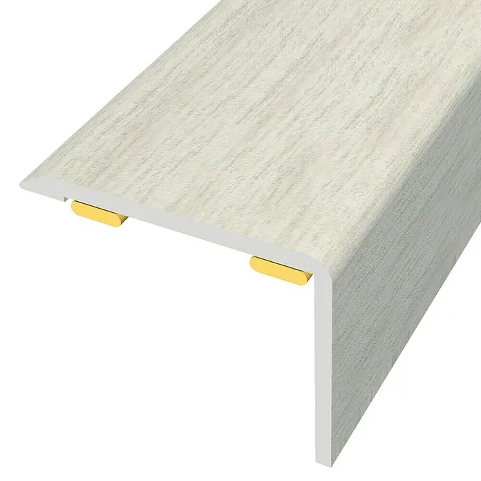 Baglinox Perfil angular Roble - F6 - 135 cm x 25 mm x 20 mm, Pegado - Perfil para cantos de escalera con aspecto de madera clara y dos clips de fijación dorados para una instalación segura.