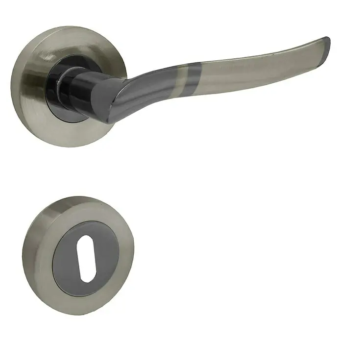 Lienbacher Zimmertürgarnitur Lara 2 - Stärke Tür: 22 mm - 45 mm, Verchromt, Nickel - Eine moderne Türklinke mit Rosette in Silber- und Grautönen, ideal für stilvolle Innentüren. Elegantes Design und hochwertige Verarbeitung.