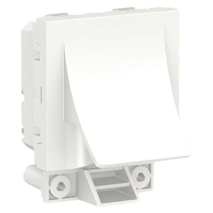Schneider Electric New Unica Tapa ciega salida de cables - Blanco polar, Plástico, Montaje en la pared - Primer plano de un interruptor de luz blanco.