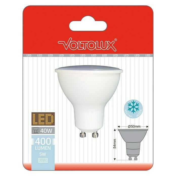 Voltolux Bombilla LED (5 W, GU10, Color de luz: Blanco neutro, No regulable, Reflector)
