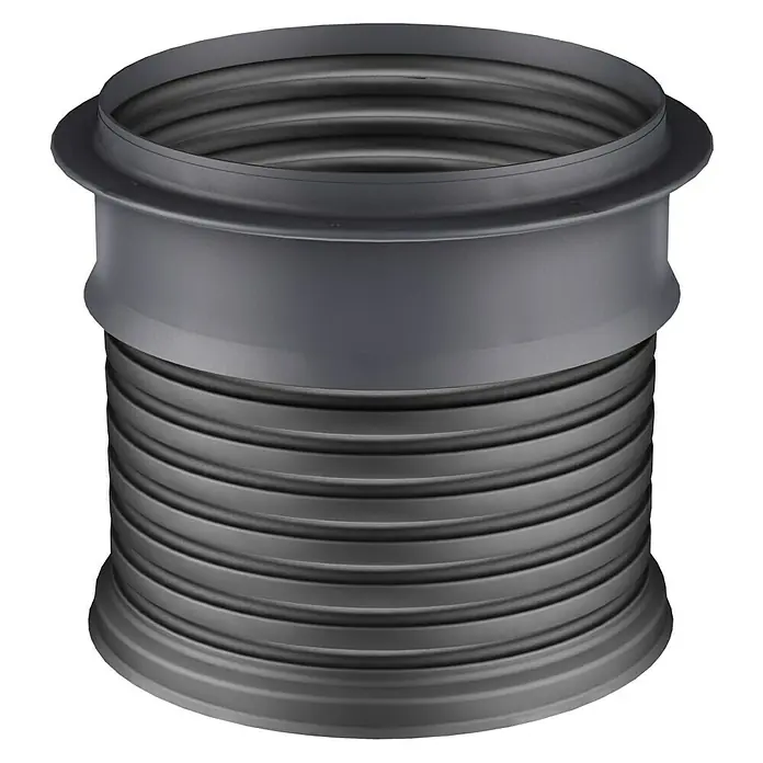 Garantia ProLine Zisterne Komplettpaket Columbus - Gesamt Fassungsvermögen: 3.700 l, Mit Pumpe, Filterfeinheit: 0,35 mm - Abbildung eines grauen, gewellten Expansionsverbinders, ein Bauteil zur Reduzierung von Spannungen in Rohrsystemen.