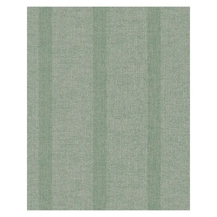 SCHÖNER WOHNEN-Kollektion Vliestapete Unistreifen - Grün, Streifen, 10,05 x 0,53 m - Ein Detailfoto der gestreiften Tapete in sanften Grün- und Grautönen, das die feine Textur und das subtile Muster hervorhebt.