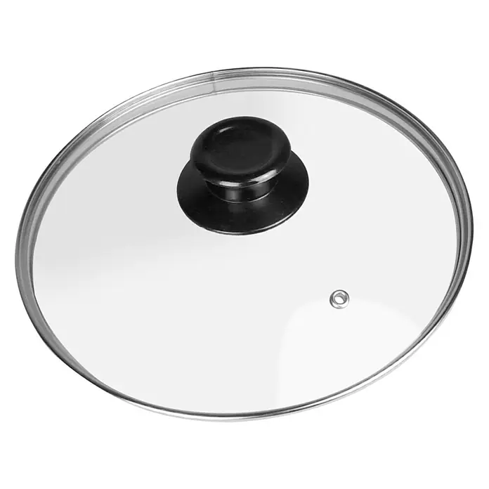 Remundi Deckel - Durchmesser: 25 cm - Glasdeckel mit schwarzem Griff. Der Deckel hat einen silberfarbenen Rand und ein kleines Entlüftungsloch. Ideal zum Kochen.