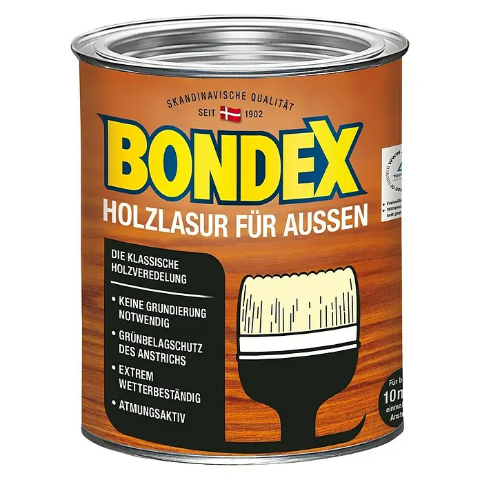 Bondex Holzlasur für Außen - Ebenholz, 750 ml, Seidenmatt - Farbdose Bondex Holzlasur für Aussen, ideal für den Aussenbereich, bietet klassischen Holzschutz und ist extrem wetterbeständig.