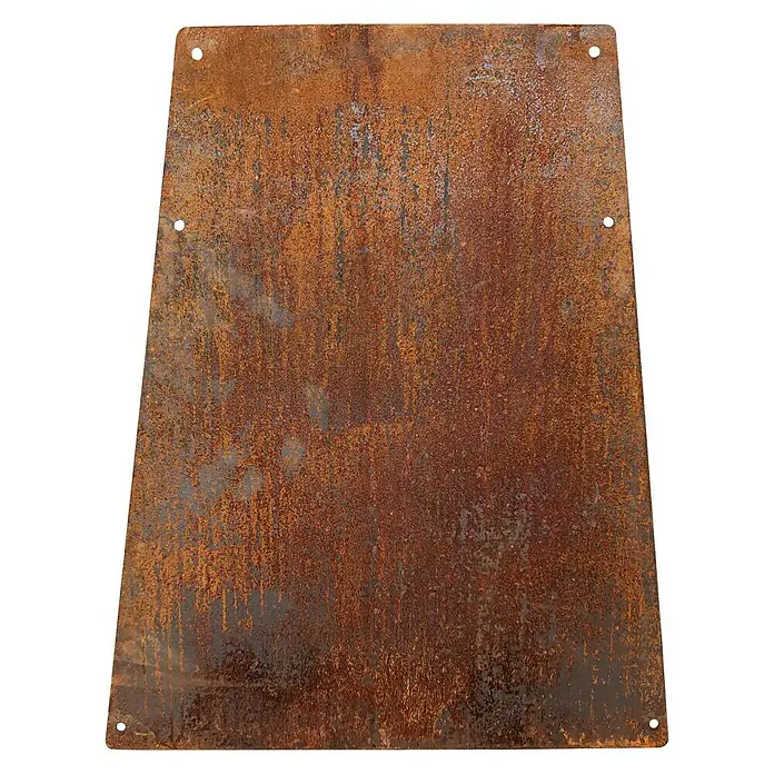 Remundi Seitenblende Zelos M - Stahl, Passend für: Remundi Holzkohlegrill Zelos M - Rostige Metallplatte mit Befestigungslöchern für den Außenbereich, ideal für rustikale Dekorationen und Projekte.
