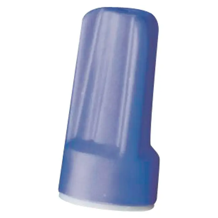 Juego de conectores de cables eléctricos - 5 ud. - Primer plano de una tuerca de mariposa azul, con una superficie estriada y una base blanca para conexiones eléctricas seguras.