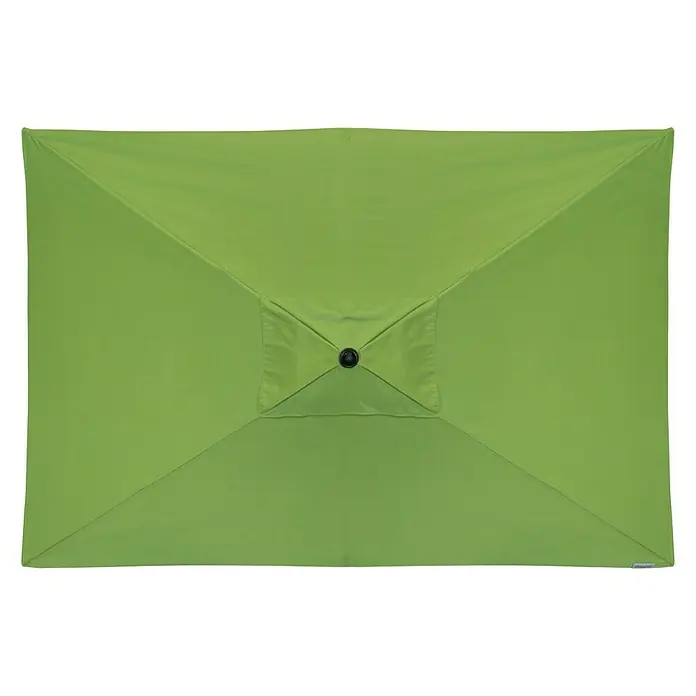 Doppler Active Marktschirm Auto Tilt - Fresh Green, Bespannungsmaß (L x B): 300 x 200 cm - Nahaufnahme eines rechteckigen, hellgrünen Sonnenschirms mit schwarzem Knopf in der Mitte, ideal für den Sonnenschutz.