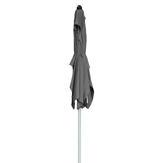 Doppler Active Marktschirm Auto Tilt - Anthrazit, Bespannungsmaß (L x B): 300 x 200 cm - Grauer geschlossener Sonnenschirm auf einem weißen Mast, ideal für den Außenbereich, bietet Schutz vor der Sonne und verleiht jedem Garten Stil.