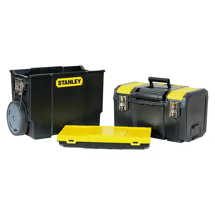 Stanley Caja profesional con ruedas 1-70-326 - L x An x Al: 47 x 29,5 x 61,9 cm, No incluye herramientas - El juego de caja de herramientas 3 en 1 de Stanley proporciona soluciones de almacenamiento robustas para profesionales y aficionados al bricolaje.