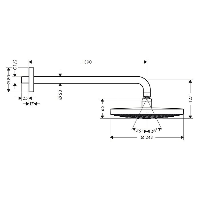 Hansgrohe Kopfbrausen-Set Raindance Select S 240Durchmesser: 24 cm, 17 l/min bei 3 bar, Wandmontage, Chrom Unknown