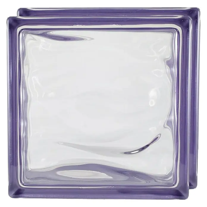 Bloque de vidrio Agua Reflejos violeta - Violeta, 19 x 19 x 8 cm - Primer plano de un bloque de vidrio tintado de color púrpura, ideal para proyectos arquitectónicos y decorativos modernos.