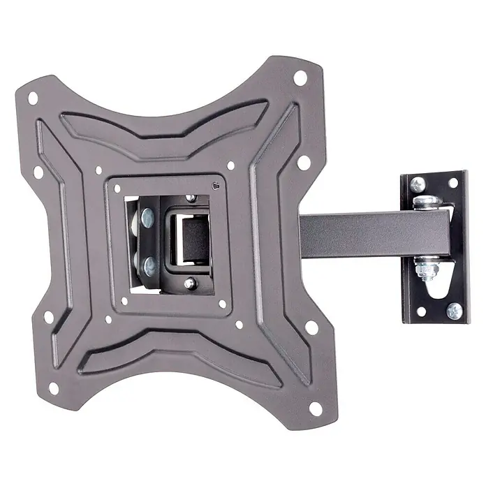 Soporte para televisor LE2SA200-RO - Pantallas de 25 a 50 pulgadas, Carga soportada: 25 kg - Primer plano de un soporte de pared giratorio de metal para TV, diseñado para un posicionamiento flexible de la pantalla.\n
