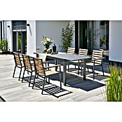 Gartenmöbel-Set (7-tlg., Glas/Aluminium/Akazie, Anthrazit/Naturbraun, Tischplatte ausziehbar)