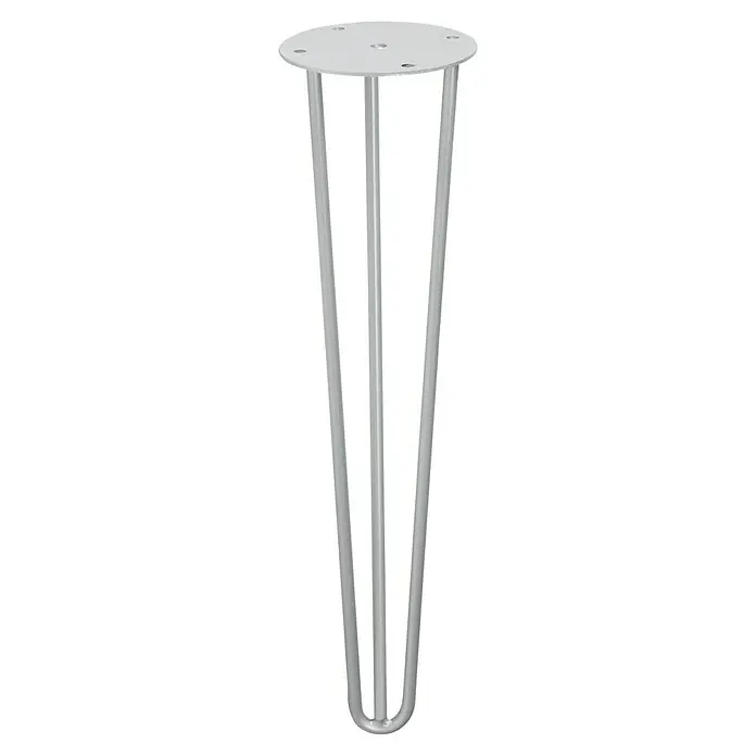 Rei Möbelfuß Hairpin - Ø x H: 10 x 40 cm, Stahl, Silber - Ein einzelnes, silbernes Haarnadel-Tischbein mit runder Montageplatte für Möbelprojekte. Perfekt für DIY-Enthusiasten und professionelle Handwerker.