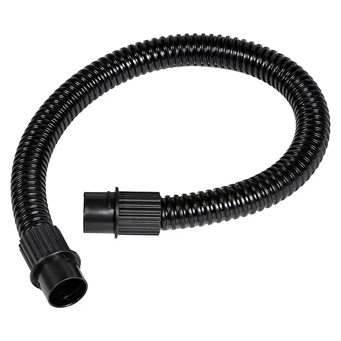 Aschesauger - 800 W, Fassungsvermögen: 15 l - Schwarzer Staubsaugerschlauch mit gerippter Textur und Anschlüssen für eine effiziente Reinigung.