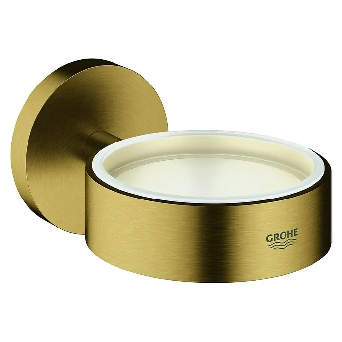 Grohe Essentials Becher- & Seifenhalter - Cool Sunrise, Matt - Goldfarbener Grohe Seifenhalter zur Wandmontage mit weißem Einsatz und dezenter Markenprägung für Badezimmer und Gäste-WC.