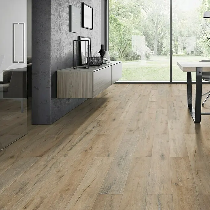 Classen Vinylbodenmuster GreenVinyl Risseiche Dunkel - 300 x 173 x 4 mm, Landhausdiele - Elegantes Interieur mit modernem Holzfußboden, der dem Raum Wärme und Natürlichkeit verleiht, ideal für ein stilvolles Zuhause.