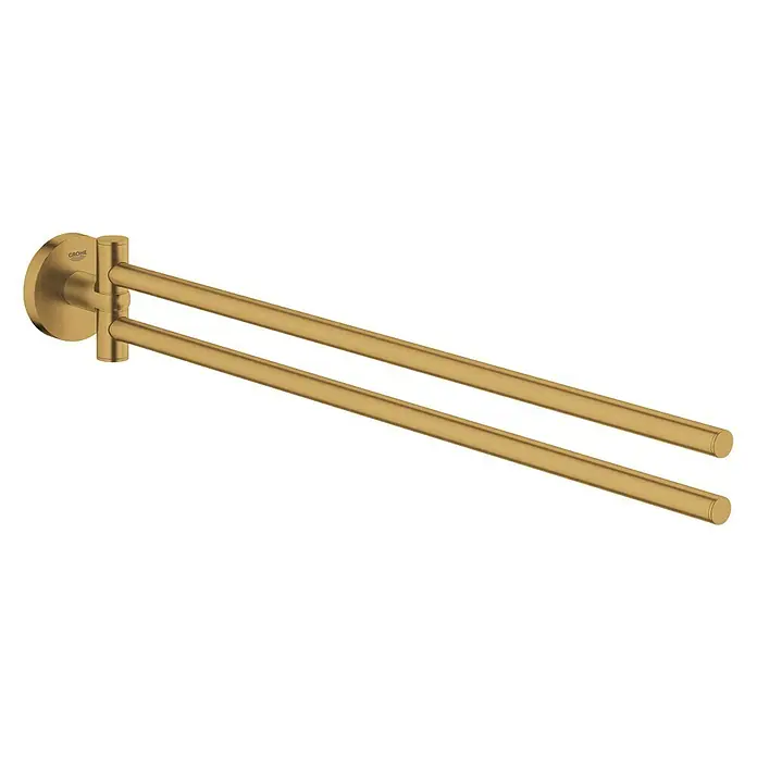 Grohe Essentials Handtuchhalter - 2-armig, Cool Sunrise, Matt - Ein goldfarbener, schwenkbarer Handtuchhalter von Grohe, der Funktionalität und elegantes Design im Badezimmer vereint.