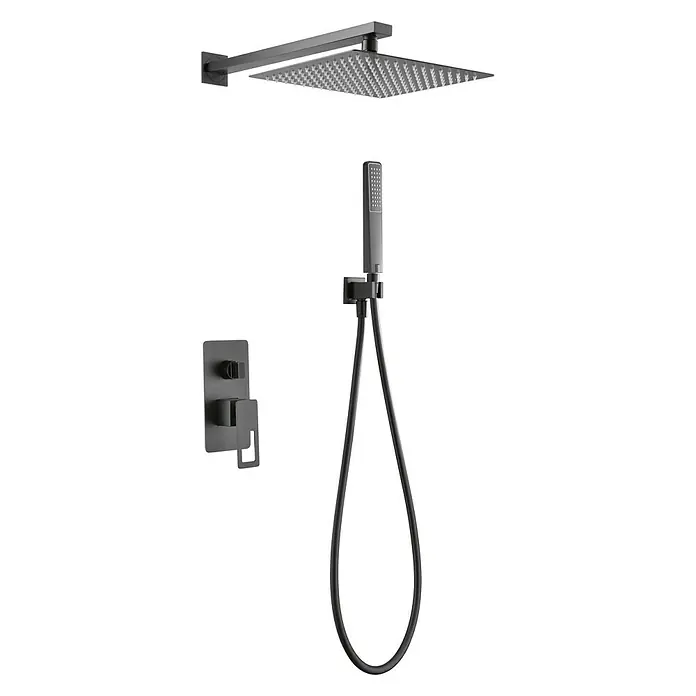 Imex Suecia Sistema de ducha empotrado - Con grifo monomando, Negro - Juego de ducha negro con rociador de lluvia, ducha de mano y termostato para un baño moderno.