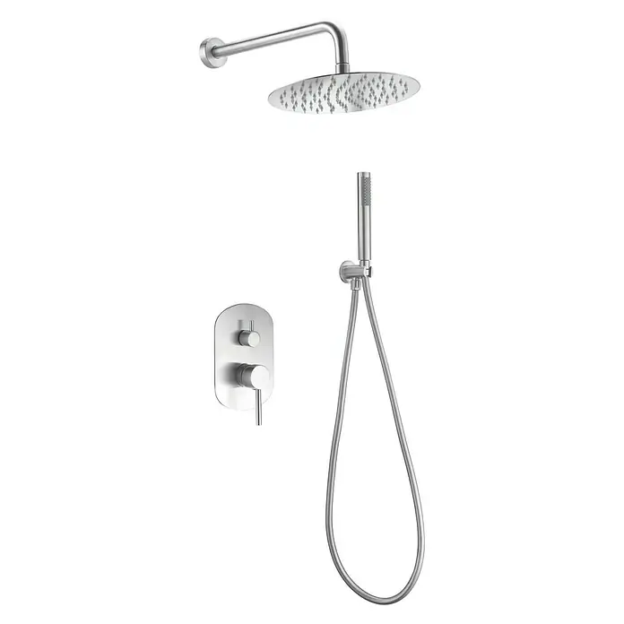 Imex Moscú Sistema de ducha empotrado - Acero inoxidable - Conjunto de ducha moderno con rociador fijo, ducha de mano y válvula termostática para un baño elegante.