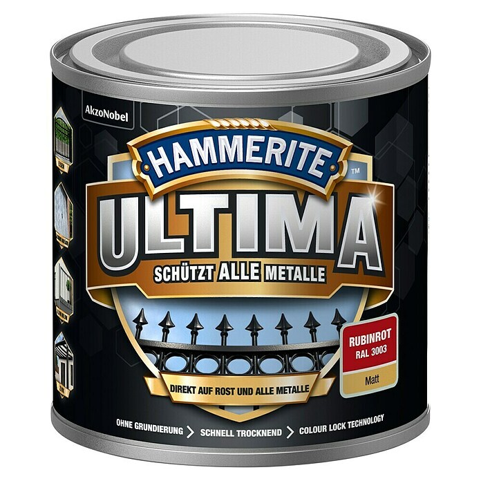 Hammerite Metall-Schutzlack ULTIMA (RAL 3003, Rubinrot, 250 ml, Matt)