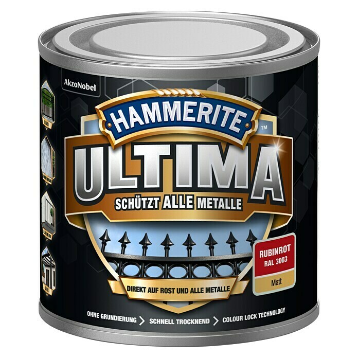 Hammerite Metall-Schutzlack ULTIMA (RAL 3003, Rubinrot, 250 ml, Matt)