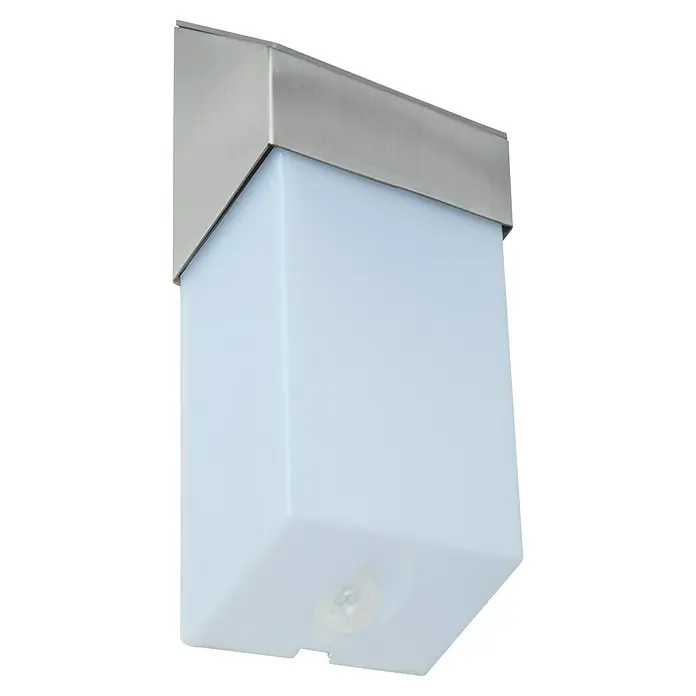 Lutec Solar-Außenwandleuchte - 1,3 W, L x B x H: 60 x 119 x 238 mm, Weiß, Nickel, IP44 - Nahaufnahme einer modernen, weißen Wandleuchte mit Metalleinfassung, ideal für stilvolle Innenräume und Flure.