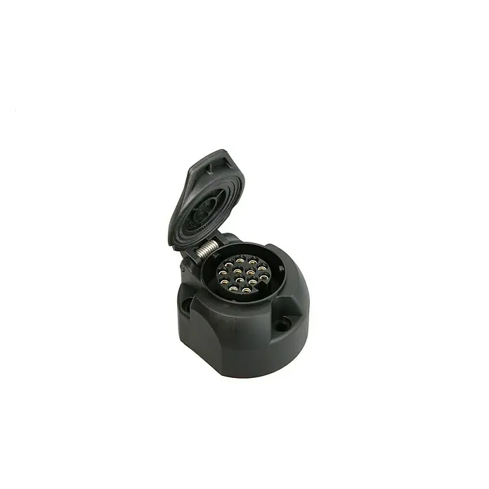 UniTEC Steckdose - 13-polig - Schwarze 13-polige Anhängersteckdose mit offenem Deckel, ideal für sichere Verbindungen.