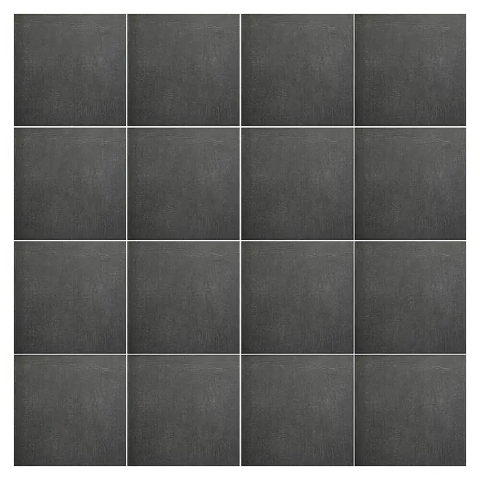 Terrassenfliese Beton - 60 x 60 x 2 cm, Anthrazit, Matt - Graue quadratische Fliesen mit sauberen, weißen Fugenlinien, die ein modernes und minimalistisches Muster erzeugen. Ideal für stilvolle Innenräume.