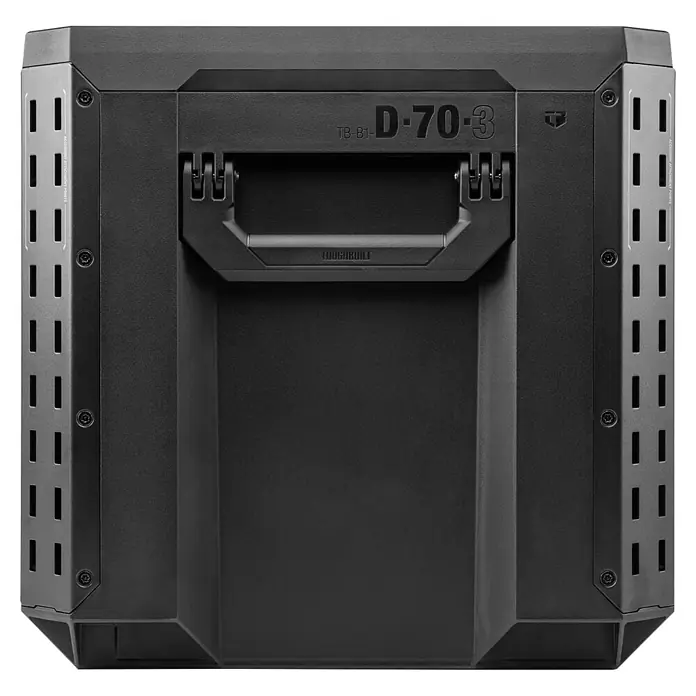 ToughBuilt StackTech Werkzeugkasten mit 3 Schubladen - L x B x H: 40 x 53 x 39 cm, Kunststoff - Bild eines schwarzen ToughBuilt TB-B1-D-70-3 Werkzeugträgers, der robust und langlebig für den professionellen Einsatz konzipiert ist.