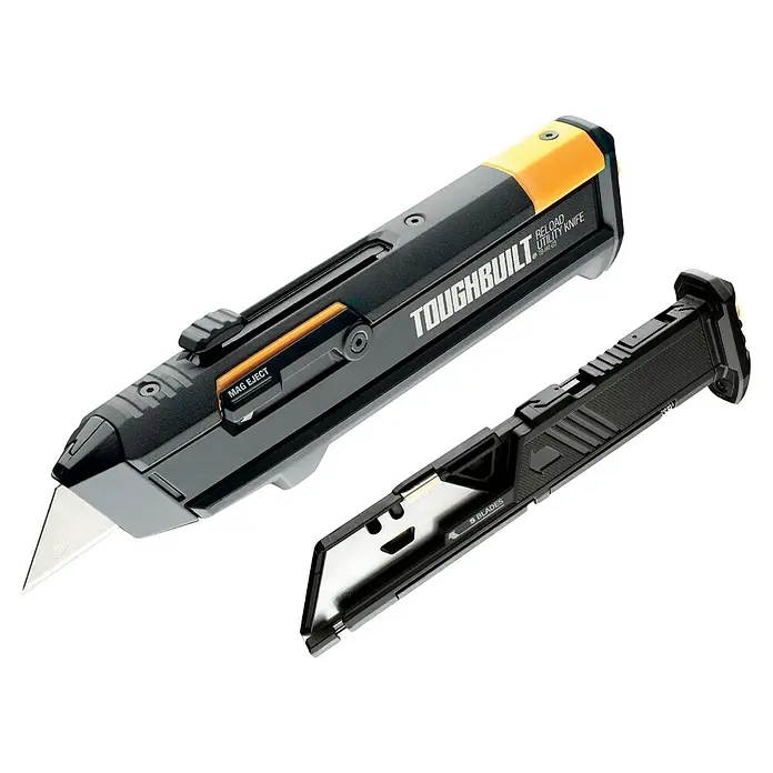 ToughBuilt Navaja de bolsillo TB-H4S2-03 - Largo: 10,2 mm, Aluminio, Negro/Amarillo - El cúter de recarga Toughbuilt TB-H4S-03 con expulsión de cargador y almacenamiento de cuchillas es una herramienta fiable para profesionales.
