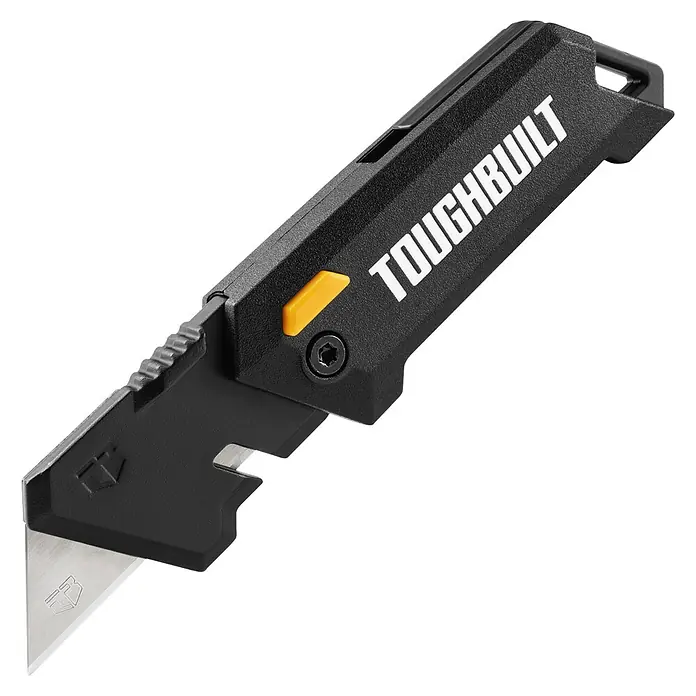 ToughBuilt Cuchillo de trabajo TB-H4-12-C - Aluminio, L x An x Al: 25,4 x 700 x 205 mm - Primer plano de un cuchillo Toughbuilt negro, conocido por su durabilidad y diseño funcional.