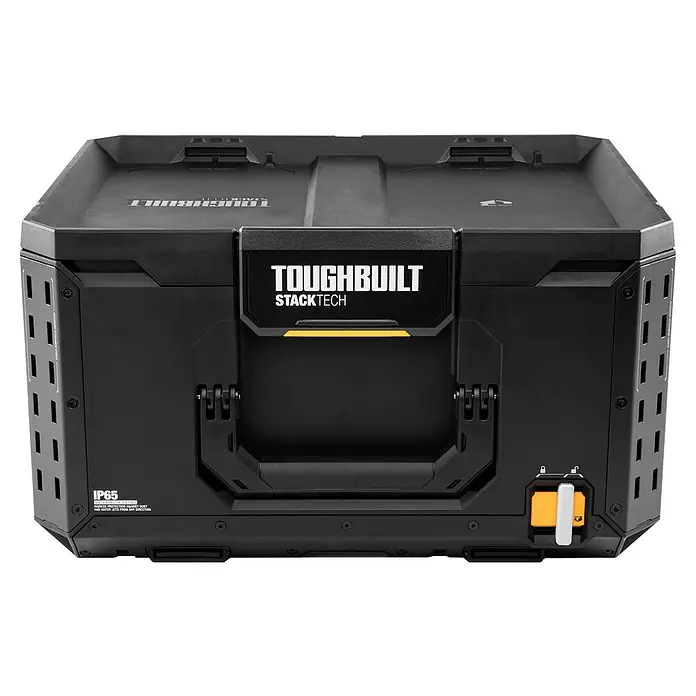 ToughBuilt StackTech Werkzeugkasten Large - L x B x H: 40,6 x 53,3 x 29,7 cm, Kunststoff, Traglast: 45 kg - Ansicht eines ToughBuilt StackTech Werkzeugkoffers in Schwarz und Gelb, der robust und wasserdicht ist.